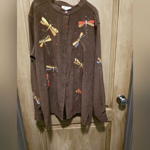 Quacker Factory Brown Top with Embroidery